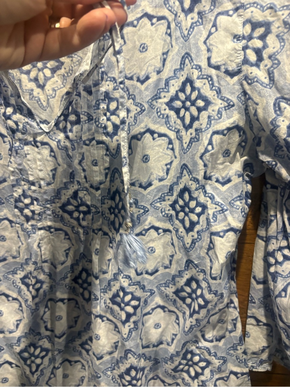 J. Jill Light Blue Printed Lace-Up V-Neck Women's Top - Picture 4 of 6